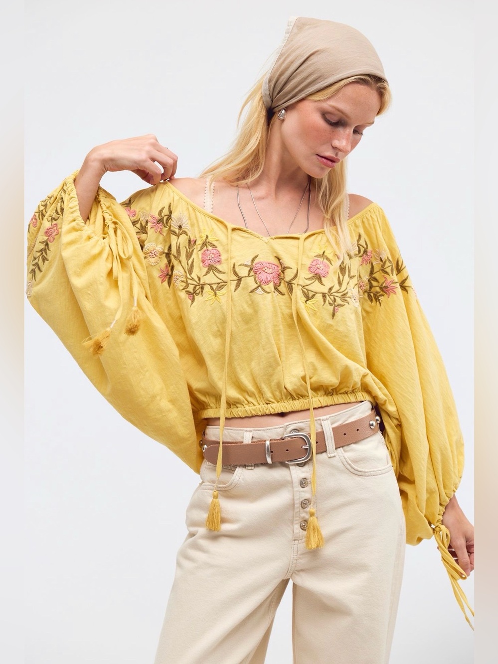 Free People Plumeria Embroidered Top in Yellow